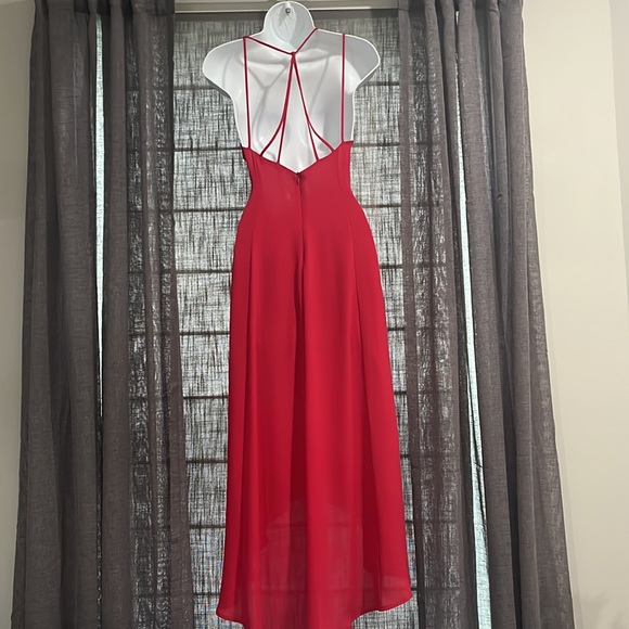 Stunning Red Dress Flowy georgette Asymmetrical Hemline XS - Picture 3 of 8